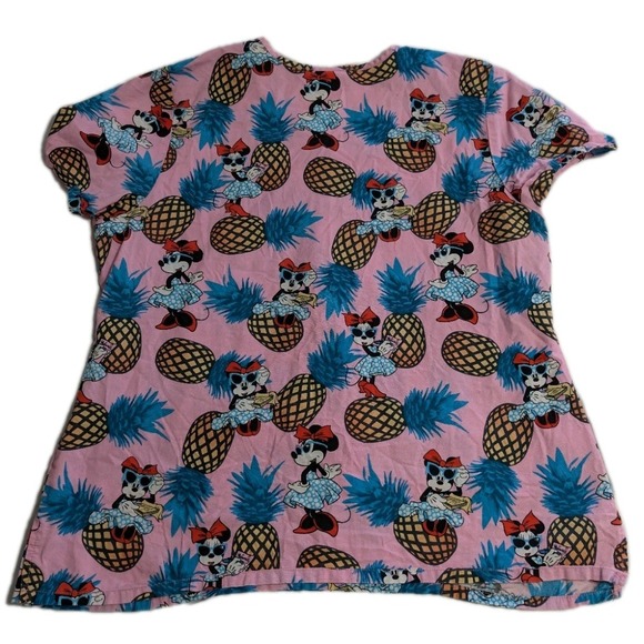 Disney Minnie Mouse Pineapple Womens XL Scrub Top Nurse Medical Uniform Pink - Picture 6 of 6
